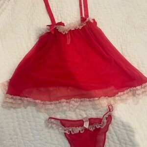 Red Lace Trim Babydoll Set